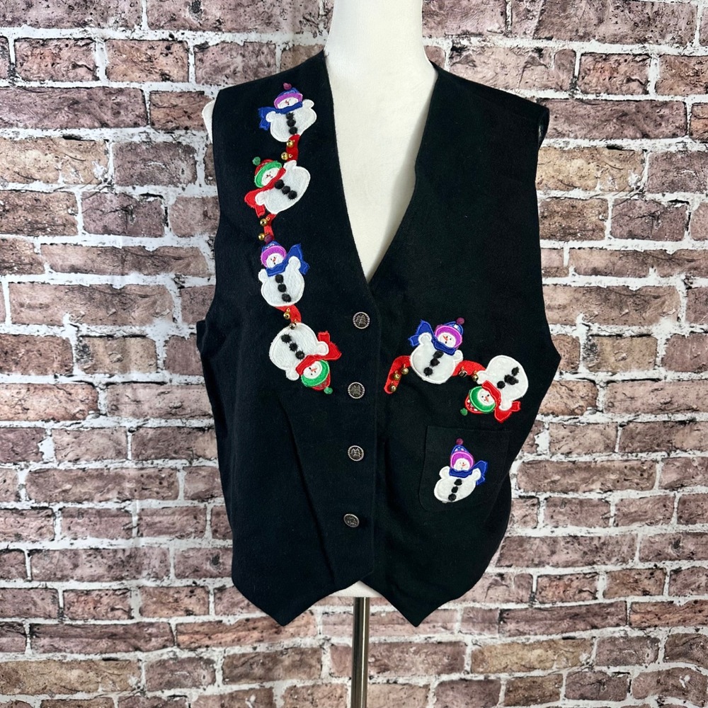 Karen Scott‎ Black Snowman Applique Vest Women's XL Christmas Ugly Sweater